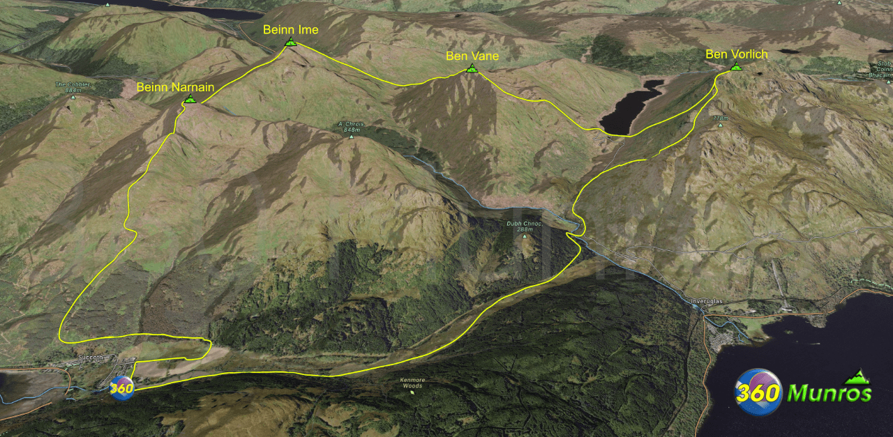 Arrochar Alps route line on image