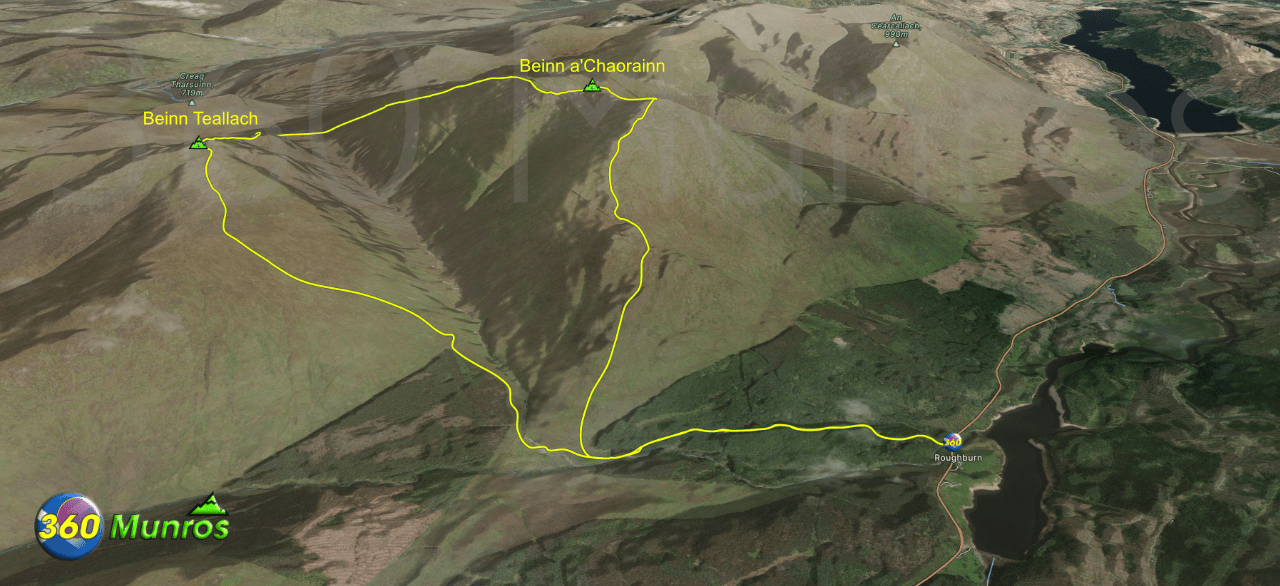 'Chaorainn & Beinn Teallach route line on image