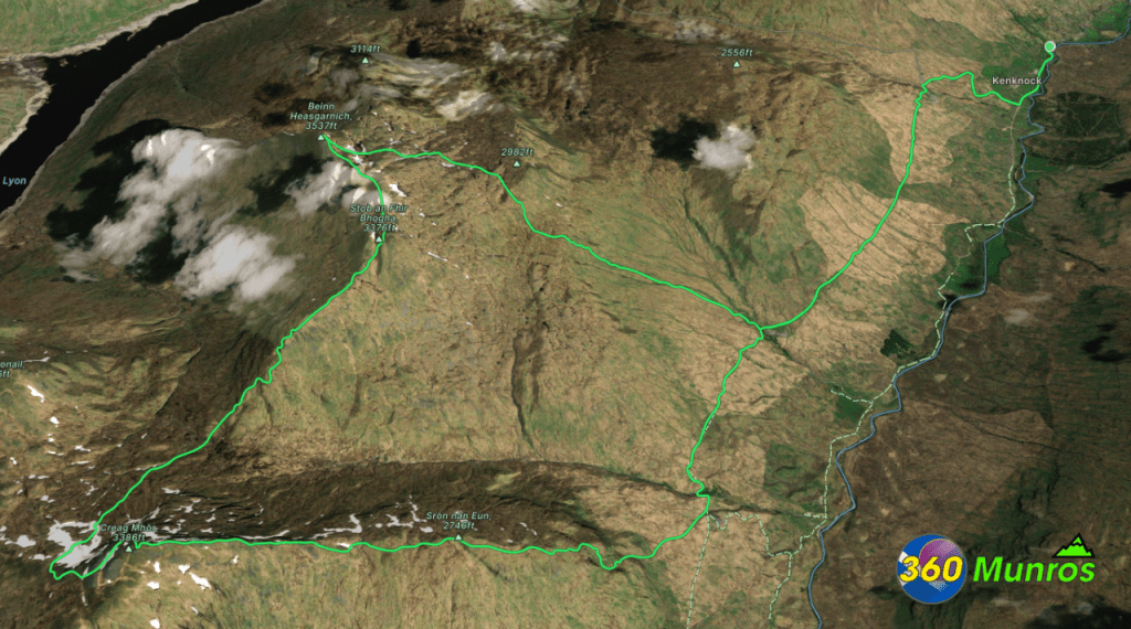 Creag Mhor & Beinn Heasgarnich 3D route map.