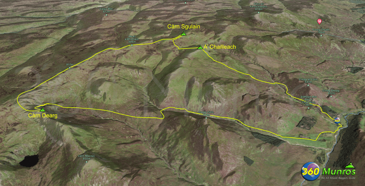 Monadh Liath Munros route line on image