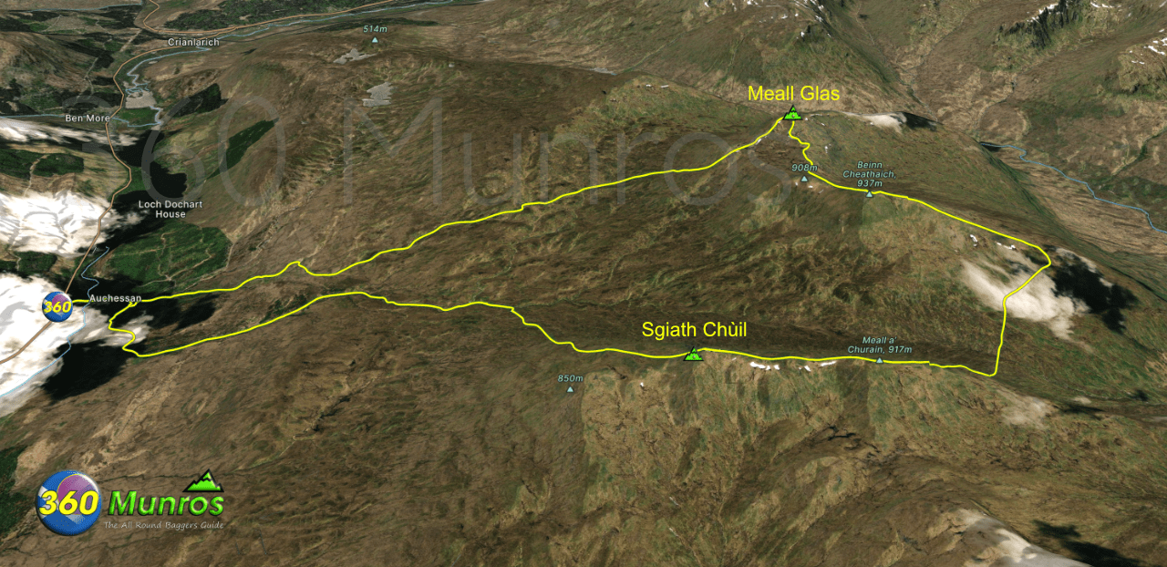 Sgiath Chùil & Meall Glas route line on image