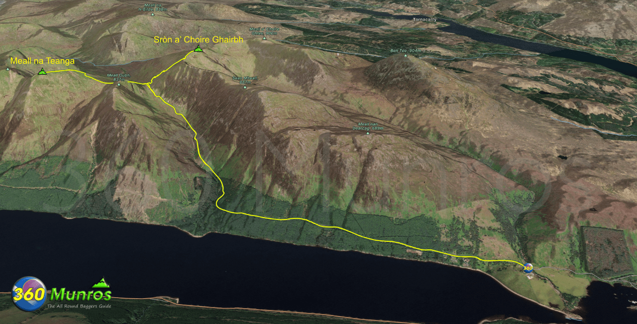 ' Choire Ghairbh & Meall na Teangal route line on image