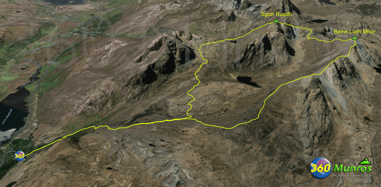Beinn Liath Mhor & Sgor Ruadh route line on image