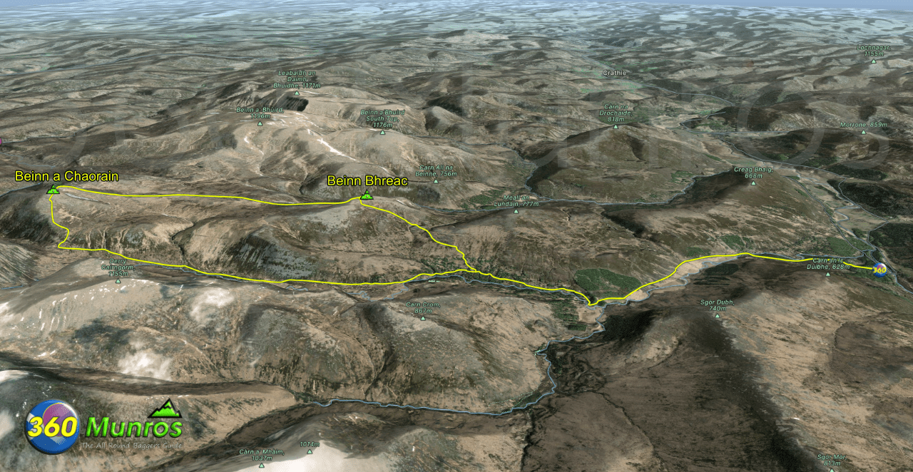 Beinn a Chaorain & Beinn Bhreac route line on image