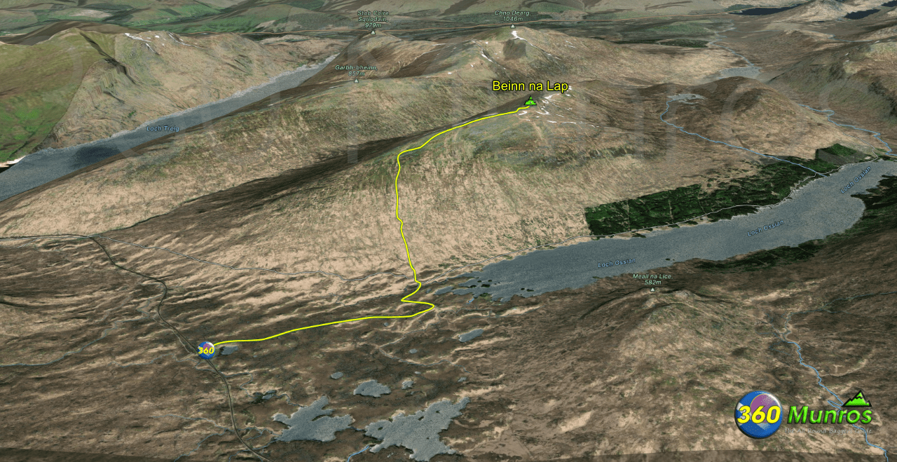 Beinn na Lap route line on map