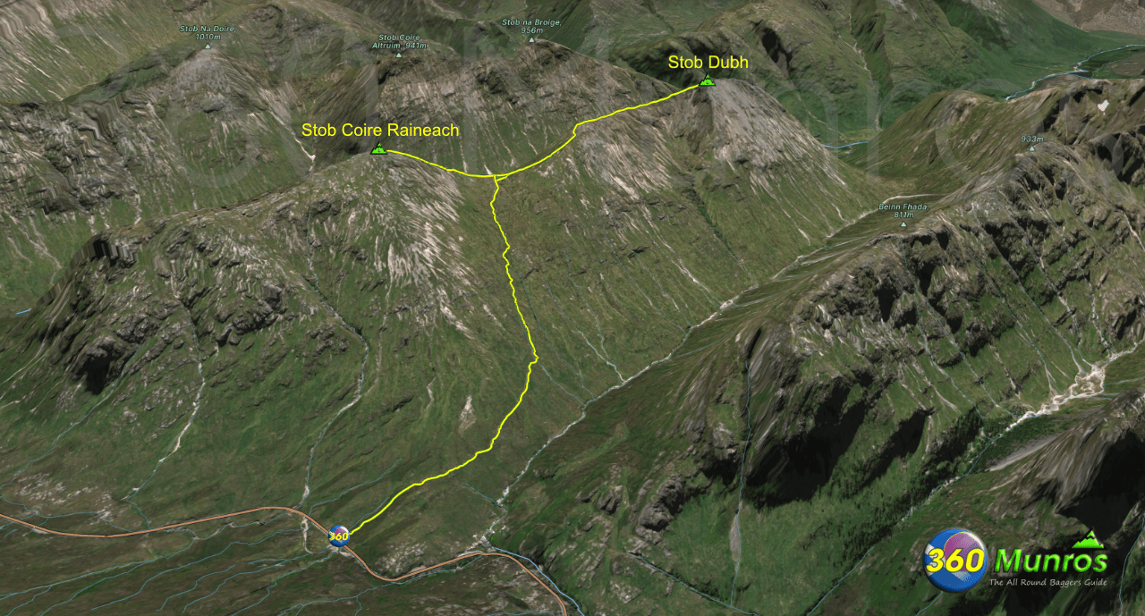 Buachaille Etive Beag route line on image