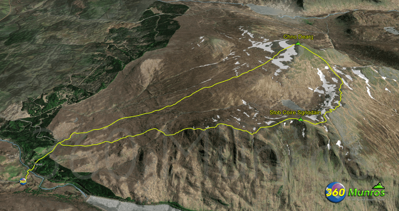 Stob Coire Sgriodain & Chno Dearg route line on mountain image
